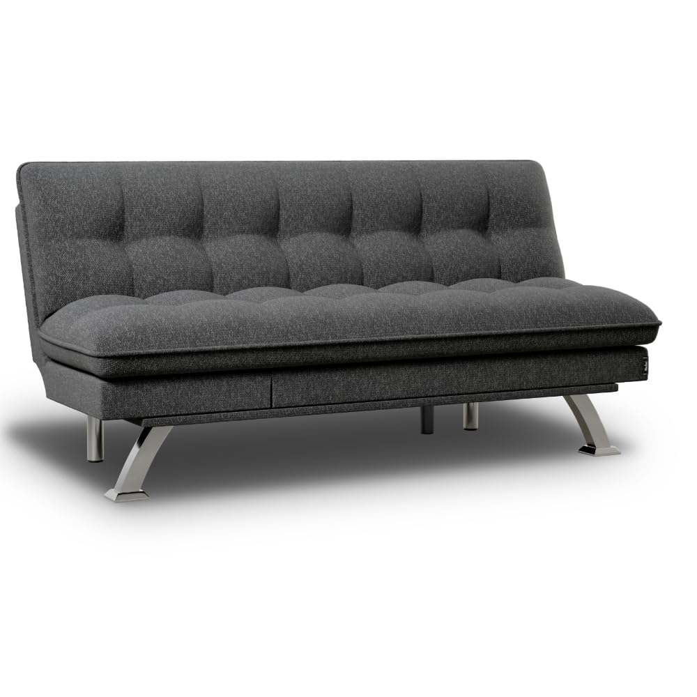 Nalui - Sofá Cama 3 Plazas Acolchado Extra 194x103x92cm Cloud Dots con Apertura Clic-​Clac Y 6 Reclinaciones Laterales. Sofá Cama Chaise Longue con Patas de Metal Convertible en Cama Doble | Gris
