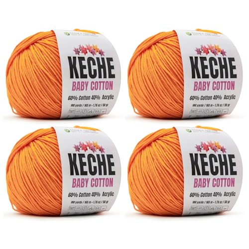 Image of Keche Baby Cotton, 60% Cotton 40% Acrylic Yarn, Soft Cotton Yarn for Crochet and Knitting, Amigurumi Yarn 4 Skeins /Balls [1.76 Oz (50g) / 180 Yrds (165m)] x 4 - Pumpkin