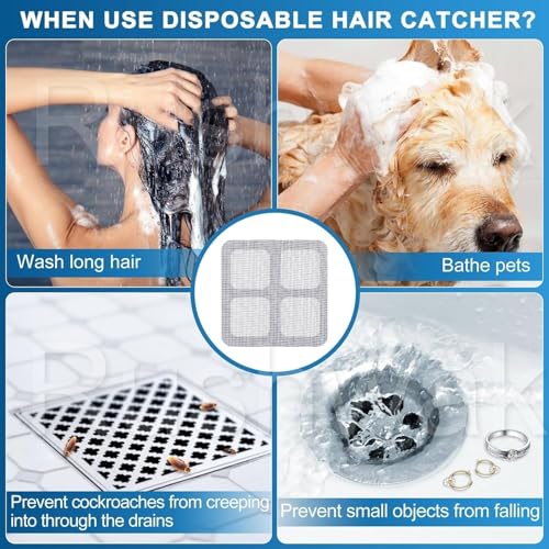 Image of Rushwak Large Upgraded Drain Cover Hair Catcher (Pack of 20) Disposable Waterproof Drain Guard Mesh Stickers Drainage Jali Shower Drain Cover for Bathroom Floor Sink Bathtub (13cm x 13cm)