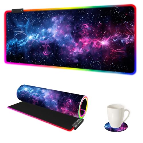 Tapis de souris de jeu LED RVB AIMSA grand format 90x40 cm motif nébuleuse