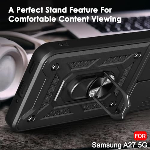 Image of TheGiftKart Tough Armor Bumper Back Cover Case for Samsung Galaxy A27 5G | Sliding Camera Cover, Kickstand & Ring Holder | 360 Degree Protection Back Cover Case for Samsung A27 5G (PC & TPU, Black)