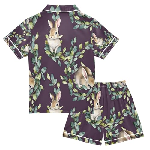 senya Rabbit on Branches A Satin Summer Pajama Sets Silk Short Sleeve Button Down Sleepwear2