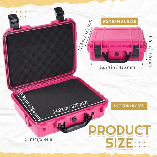 Image of Relaxweex 1 Pcs 16.3 x 6.5 x 3.7 Inch Waterproof Hard Case with DIY Customizable Foam Insert Portable Protective Case with Knife for Camera Drones Equipments Tools Test Instruments(Rose Red)