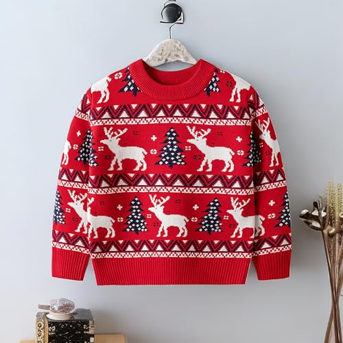 Merry Christmas Kids Sweater, Snowflake Print Long Sleeve Top, Green Knitwear with Bear2