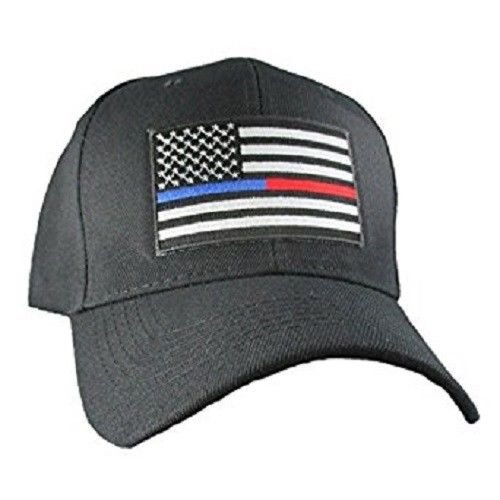 K's Novelties Black USA Police Fire Thin Red Blue Line Cap miniatura 1