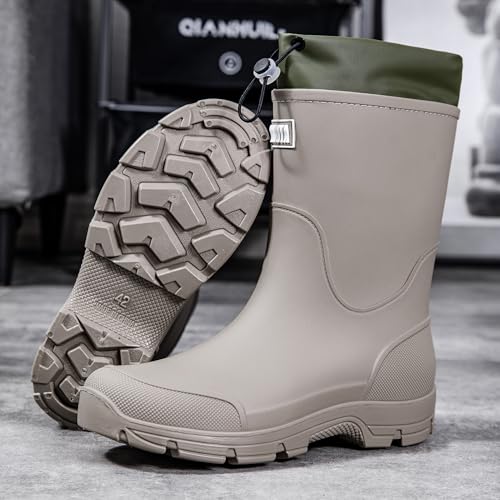 Image of WOWSTICK Waterproof Rain Boots for Men and Women Lightweight Slip Resistant Fishing Deck Garden Mid-calf Outdoor Work Booties