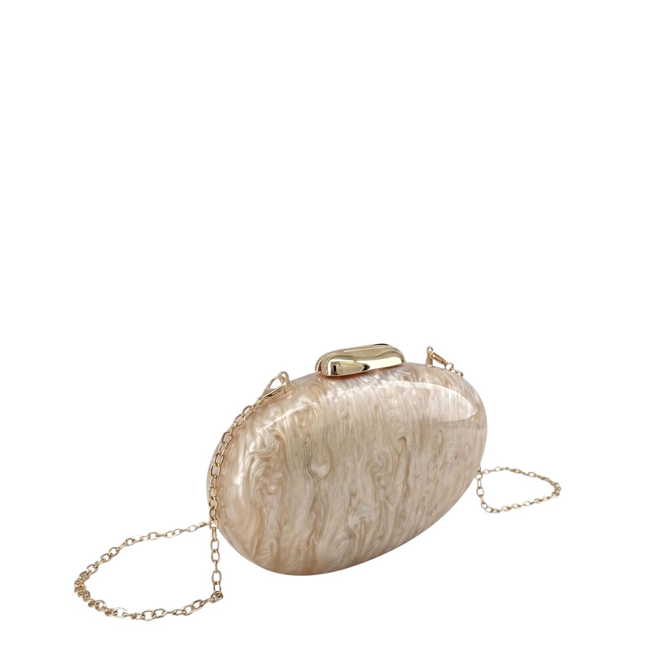 MODELISA - Bolso de Fiesta Clutch Ovalado para Mujer de Mano con Cadena Desmontable para Bodas, Cócteles y Eventos