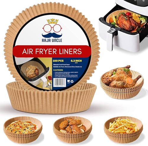 RAJA UNCLE Air Fryer Liners, Paper Liners, 100PCS of 6.3 Inch Round Liners Disposable, Non-Stick