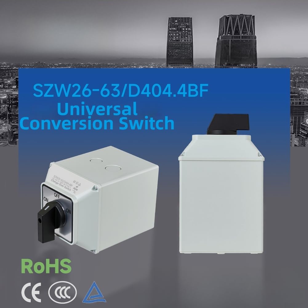 Wechselschalter ON-OFF-ON 63A IP65 Wasserdicht Drehschalter 3 Stufen 440VAC Silberkontakte Robust Lasttrennschalter IP65 Schutzart Für Industrie AC/DC Umschalter 63A Nennstrom Flammschutzgehäuse(B)