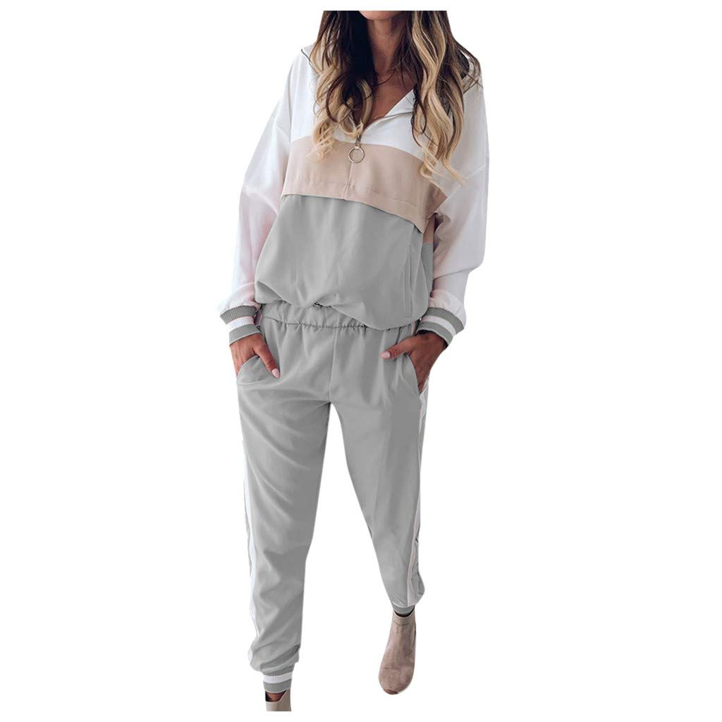 Chaofanjiancai Women Jogger Outfit Ladies Autumn Winter Tracksuit Set 2Pcs Casual Hooded Sweatshirt and Long Pants (1-Gray, M)