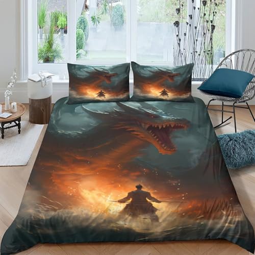 Housse de couette dragon 3D parure lit microfibre super king