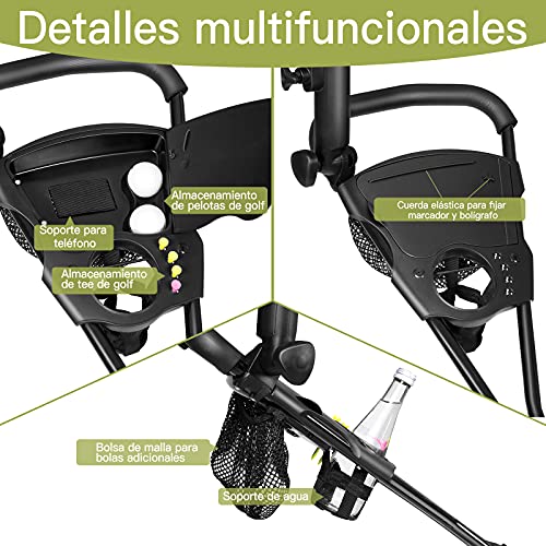 COSTWAY-Carrito-de-Golf-con-3-Ruedas-Carro-de-Golf-Plegable-Carro-de-Empuje-con-Paraguero-Portavasos-y-Soporte-para-Telefono