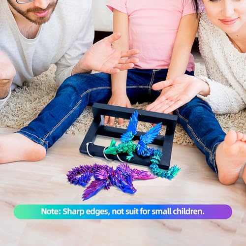 Image of 2 Pack 3D Printed Dragon with Wings - 9 inch Flying Dragon, Flexible Articulated Winged Toy, Office Desk Toy, Home Decor, Easter Basket Stuffers (Purple+Green Blue)