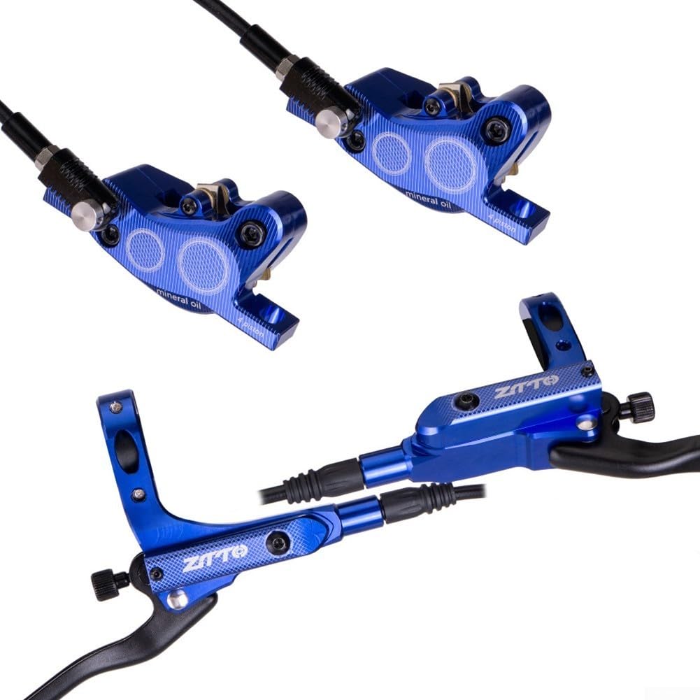 Yhenlovtt Hydraulic Disc Brake Set, 4-Piston Aluminum Alloy, Left-Front Right-Rear Design for Mountain Bike Cycling(blue)