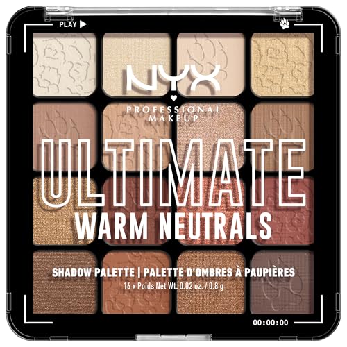 NYX Professional Makeup Lidschattenpalette mit 16 Farbtönen Intensives und langanhaltendes Finish Vegane Formel ohne Inhaltsstoffe tierischen Ursprungs Ultimate Shadow Farbton: Warm Neutrals