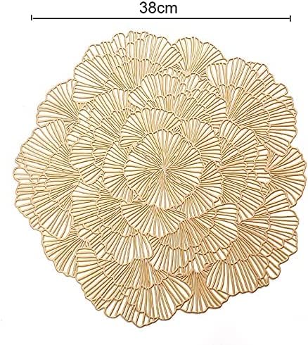Image of Dakshya Industries Elegant Round Table Placemats Set of 2 (38x38 cm) PVC Waterproof Non-Slip Dining Mats (Gold)