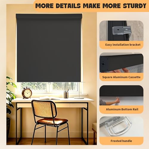 Image of Niche Blinds Cordless Blackout Roller Shades with Valance,Black,27 inch Wx72 H
