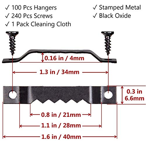 Image of 100Pcs Sawtooth Picture Frame Hanging Hangers Double Hole with 200 Screws, Wall Frame Hanging Kit for Wall Decor & Art Picture