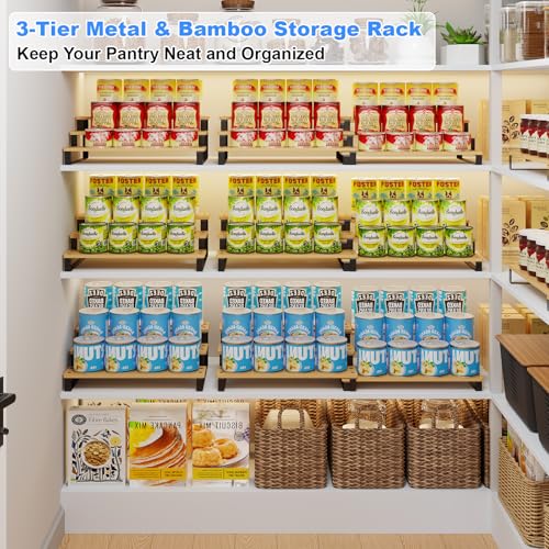 3-Tier-Expandable-Bamboo-Iron-Can-Organizer-Holds-30-Cans-Black-Adjustable-Pantry-Can-Storage-Rack-Cabinet-Food-Can-Shelf-Easy-Access-Holder-for-Canned-Goods-Assembly-Required-Black