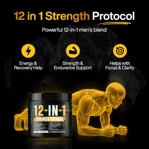 Image of Body C.E.O. 12 in 1 Strength Protocol for Men 1400mg, 120 Veggie Capsules | Shilajit, ashwagandha and Tongkat Ali for energy, stamina and vitality - third party tested, USA made and GMO free formula