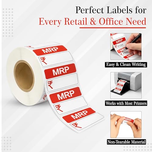 Image of GLUN Self-Adhesive MRP Price Stickers for General Use, 2000 Sticker Roll Size 38x25mm, Price Tags with Large Blank to Print or Write Pricing for Retailers