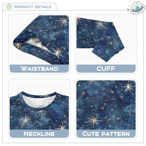 JUNZAN Glitter Stars on Night Blue Kids Boys Sweatshirt Hoodie Crewneck Boys Sweat Shirt Party 4T3
