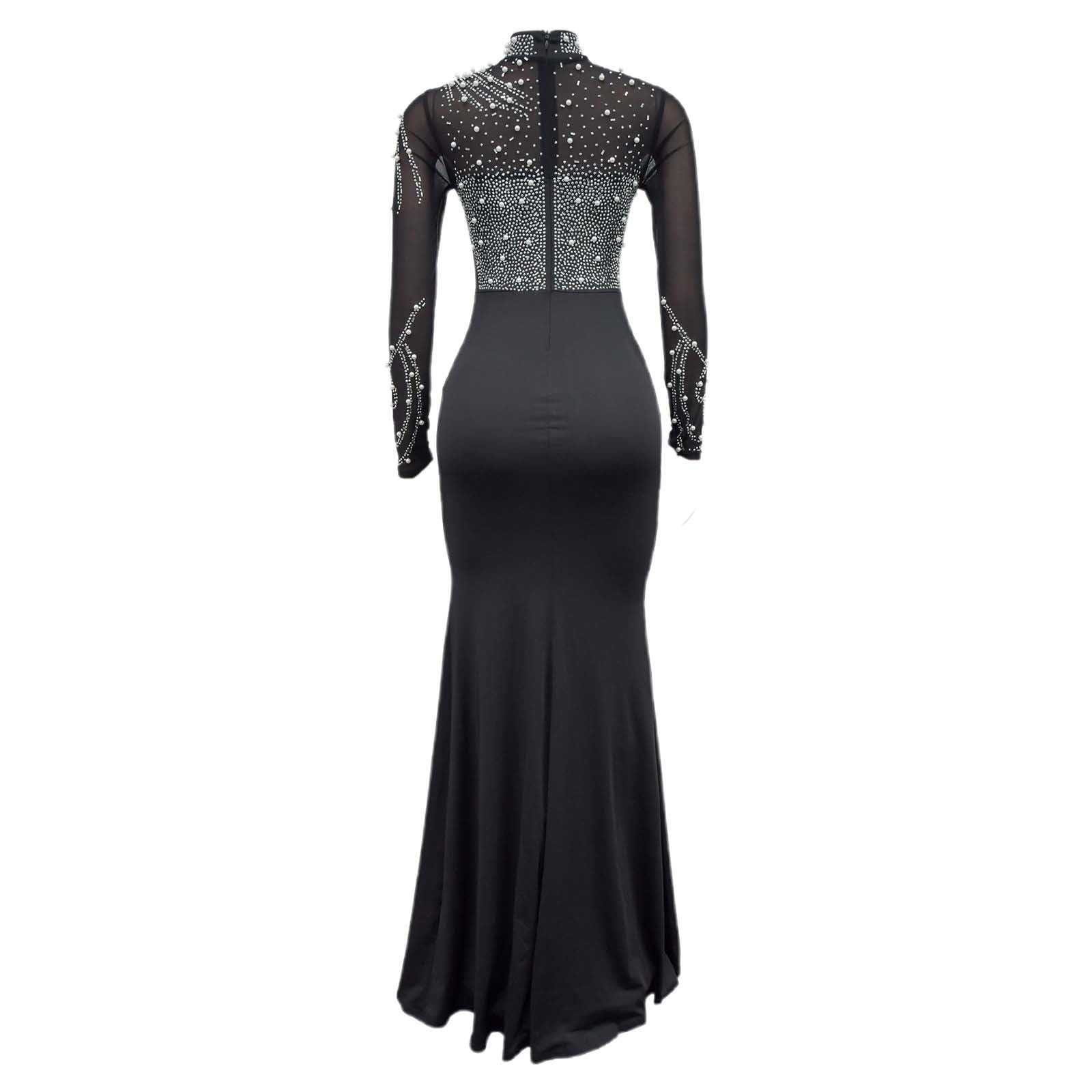 Generico Abito Carnevale Donna - Elegante Abito Lungo con Spacchi in Strass A Rete Tinta Unita per Le Donne Elegante Abito da Festa E da Sera