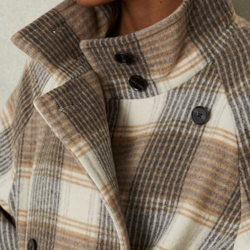 CHARTOU Women Long Wool Plaid Pea Coat Double Breast Midi Long Trench Peacoat Overcoat with Belt3