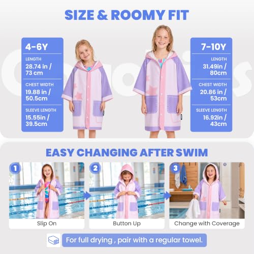 Image of Gogokids Kids Swim Cover Up, Lightweight Microfiber Changing Poncho with Carry Bag, Beach Pool Coverup for Boys Girls