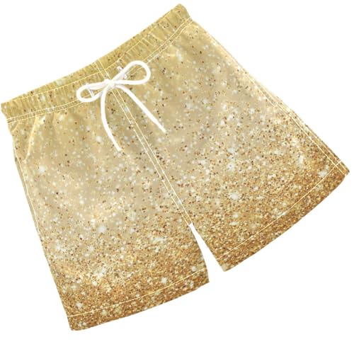 Pigsaly Boys Swim Trunks Gradient Flashing Butter Yellow Cream Gold Glitter Boys Board Shorts Swimsuit Swimwear 5T