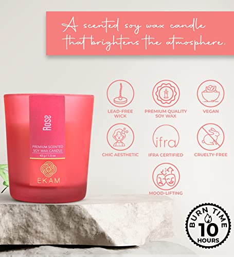 Image of EKAM Rose Votive Soy Wax Scented Candle, 40 Grams, 10 Hours Burn Time| Long Lasting Premium Candles | Ideal for Home Decor | Gifting & Aromatherapy (Pack of 9)