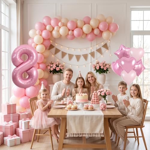 Image of TONIFUL 8th Birthday Balloons Kit 40 Inch Pink Large Number 8 Foil Balloon