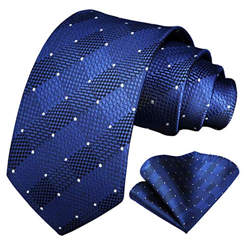 Image of HISDERN Ties for Men Plaid Checkered Tie with Pocket Square Woven Business Formal Necktie Handkerchief Set Wedding Party