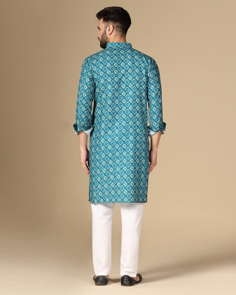 Image of Leriya Fashion Rayon Printed Regular Men's Kurta (LF-M144 Rama1