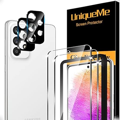 [4 Pack] UniqueMe Compatible with Samsung Galaxy A73 Screen Protector, 2 Pack Screen Protector and 2 Pack Camera Lens Protector Tempered Glass, [9H Hardness] [Anti-Scratch] Easy Install Cover
