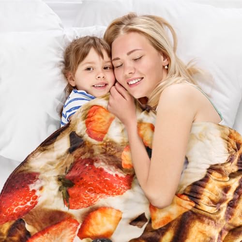 Image of Bnuitland Waffle Funny Blanket, 300 GSM Double Sided Giant Realistic Food Blanket with a Storage Bag, Novelty Gift for Adults and Kids, Super Soft Flannel