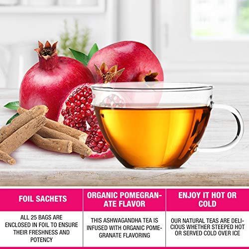 Tipson Organic Ashwagandha Tea Infusions - Pomegranate - Caffeine Free, Non GMO, Gluten Free - 25 Premium Tea Bags (Pack of 1)