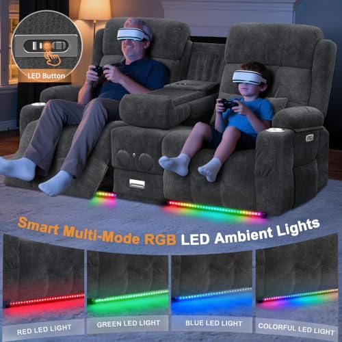 Image of Home Theater Seating, Power Loveseat Recliner Sofa with Massage & Heat
