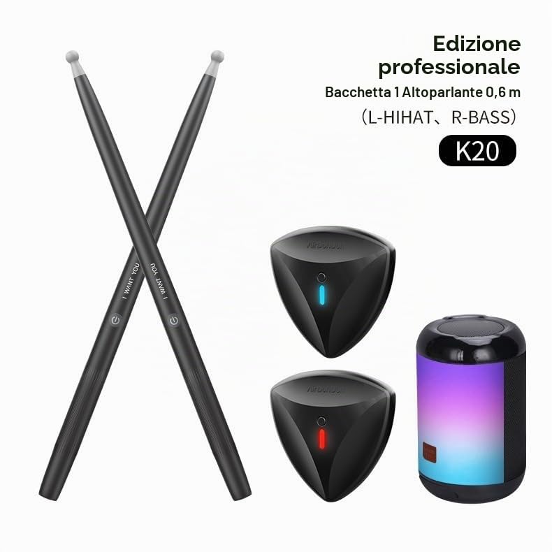 Hanzete - Set di bacchette per batteria elettrica Virtual Air, bacchette e pedali e altoparlante con adattatore Bluetooth, set di batteria elettrica per bambini, principianti e adulti