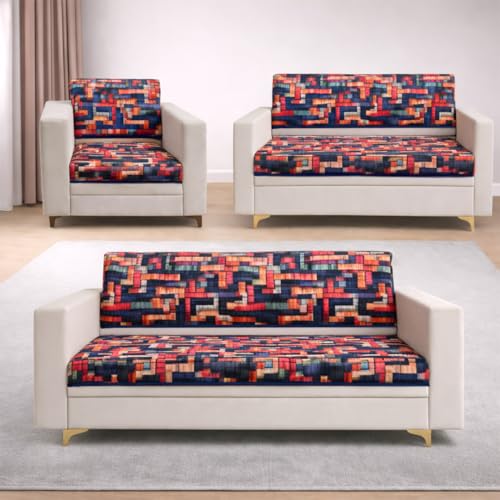 Image of Homerz Premium 6 (3+2+1) Seater Velvet Sofa Panel Cover with Digital Prints | Anti-Slip Backing (Rangeen, 6 (3+2+1) Seater with Back)
