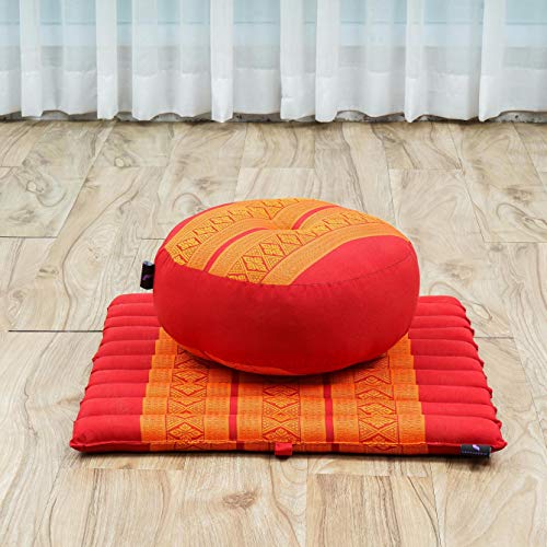Image of Leewadee Meditation Cushion Set - 1 Small Zafu Yoga Pillow and 1 Small Roll-Up Zabuton Mat Filled with Kapok