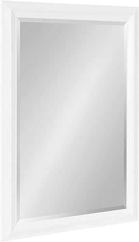 Miniatura 1 de Kate and Laurel Whitley Espejo de pared enmarcado tradicional, 24 x 34 pulgadas, blanco, espejo de baño rectangular costero con perfil de transición