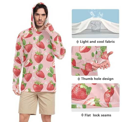Sweet Strawberries Fruit Blush Mens Sun Shirts Protection Long Sleeve Swim Shirts Swim Shirt UPF 50+ S4