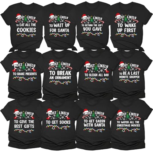 Matching Family Christmas Shirts Most Likely to Superlative Tee, Christmas Fun Quote Shirts, Xmas Holiday T-Shirt