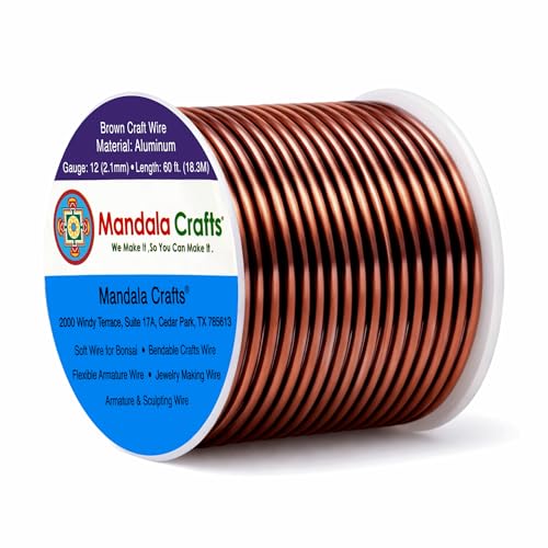 Image of Mandala Crafts 12 Gauge Brown Anodized Aluminum Craft Wire, 60 FT | Colored, Flexible, Bendable, for Bonsai, Armature, Sculpting, Wire Wrapping, Jewelry Making, Weather & Tarnish Resistant
