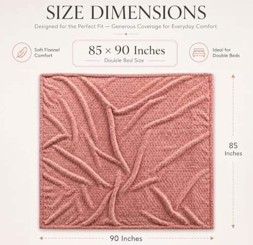 Image of VAS COLLECTIONS 280 GSM Premium Plush Blanket for Double Bed, Soft Warm Cozy Blanket, Ultra Soft Luxury Fleece Blanket, Comfortable Winter Bed Cover, 85 x 90 Inches (216 x 229 cm) - Blush Pink