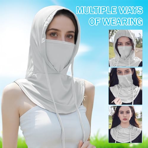 Image of GUSTAVE UPF 50+ Face Mask for Bikers Men 3 in 1 Balaclava Sun Hood with Face Mask & Neck Gaiter, Ice Silk Cool Touch Drawstring Sun Hood Quick Dry Moisture-Wicking Outdoor Riding Sun Hat