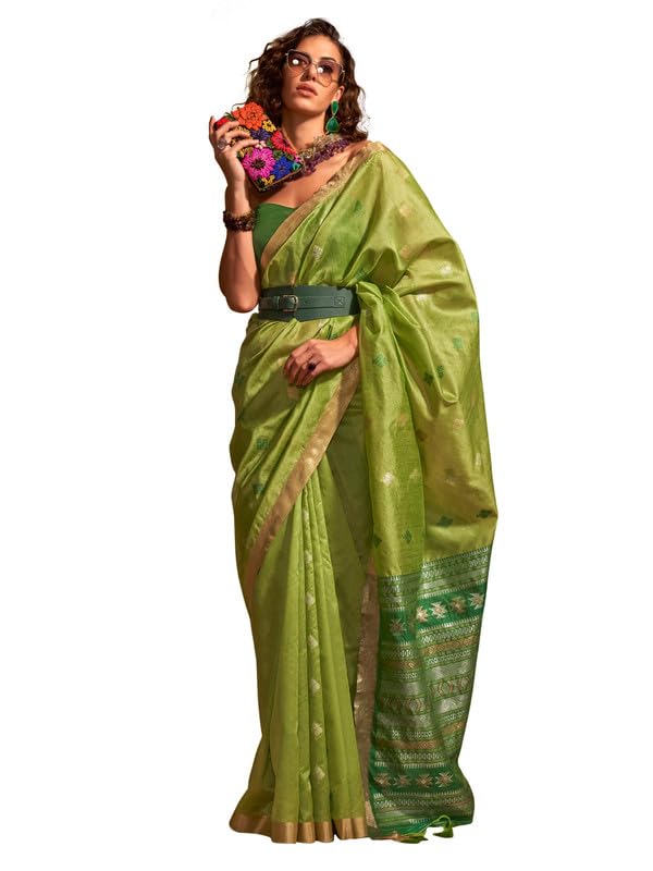 Image of AKHILAM Women's Banarasi silk Ethnic Motif Woven Design Saree With Unstitched Blouse Piece