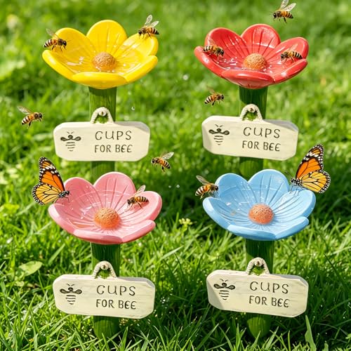 Bienentränke 4er Insektentränke Bienentränke für den Garten Cups for Bee Blumenförmige Wasserstation für bienen Schmetterlinge Bestäuber Garten Terrasse Balkon Dekoration