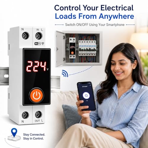 Image of Blackt Electrotech BT74NF 63A Wi-Fi Smart Circuit Breaker | 90-250V Remote Control, Timer & Schedule Function | Compatible with SmartLife, Alexa & Google Home | On /Off Switch (With Display)